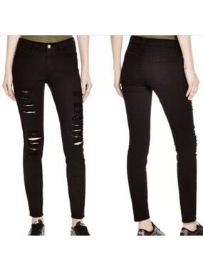 Frame Le Skinny de Jeanne Black Distressed Skinny Jeans size 27